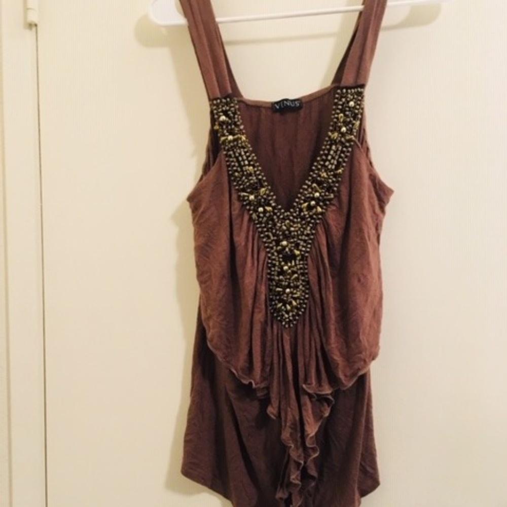 Venus Brown beaded tank top Sz L
